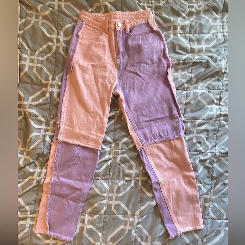 Shein pink and purple colorblock jeans